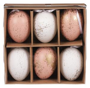 Set de ouă artificiale de Paște decorate cu auriu, maro și alb, 6 buc