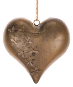 Inimă din metal Flori, culoare cupru, 15 x 15 x 4 cm