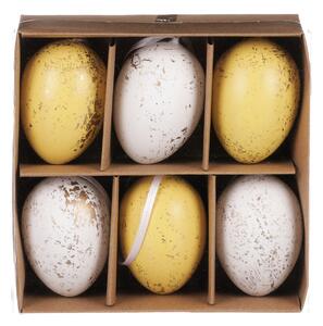 Set de ouă artificiale de Paște decorate auriu, galben și alb, 6 buc