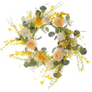 Coroniță de flori de Paște galben și alb, diametru 40 cm