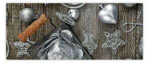 Tablou - decorațiuni argintii de Crăciun (120x50 cm)