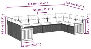 Set canapele de grădină cu perne, 10 piese, negru, poliratan