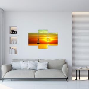 Tablou cu apus de soare și iaht (90x60 cm)