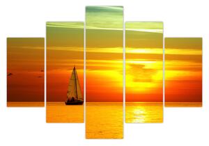 Tablou cu apus de soare și iaht (150x105 cm)