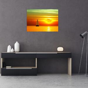 Tablou cu apus de soare și iaht (70x50 cm)