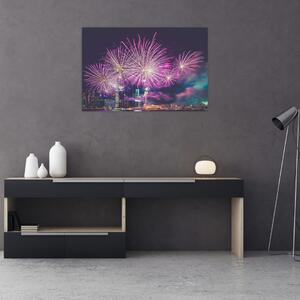 Tablou cuoraș nocturn cu artificii (90x60 cm)