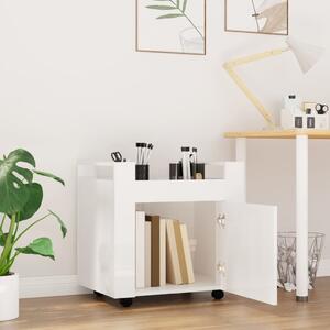 Cărucior de birou, alb extralucios, 60x45x60 cm, lemn prelucrat