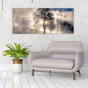 Tablou cu copac în ceață (120x50 cm)