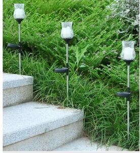Lampa solara LED tip Lalea pentru gradina Tahagov, inaltime 55 cm, material sticla si ABS, 2V, ABS, 600mAh, alb cald