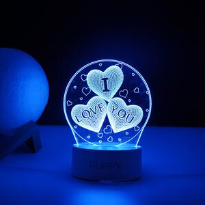 Lampa LED decorativa, Tahagov, 3D, cu text "I love you", doua moduri de alimentare USB si baterii, 20 cm inaltime, din material acril si lumina multic