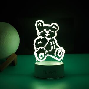 Lampa LED decorativa, Tahagov, 3D, Ursulet, cu telecomanda, doua moduri de alimentare USB si baterii, 20 cm inaltime, din material acril si lumina mul