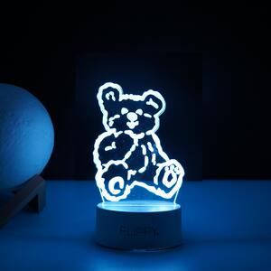 Lampa LED decorativa, Tahagov, 3D, Ursulet, cu telecomanda, doua moduri de alimentare USB si baterii, 20 cm inaltime, din material acril si lumina mul