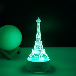 Lampa LED decorativa, Tahagov, 3D, Turnul Eiffel, din material acril si lumina multicolora, alb