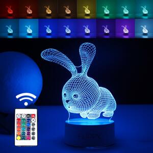 Lampa LED decorativa, Tahagov, 3D, Iepure, cu USB si baterii, 20 cm inaltime, din material acril, lumina multicolora si telecomanda inclusa, alb