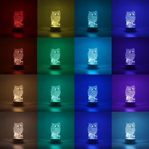 Lampa LED decorativa, Tahagov, 3D, Bufnita, cu USB si baterii, 20 cm inaltime, din material acril, lumina multicolora si telecomanda inclusa, alb
