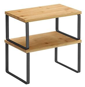 Set 2 organizatoare pentru rafturi dulap de bucatarie, Vasagle, Bambus, KCS02NB, Negru