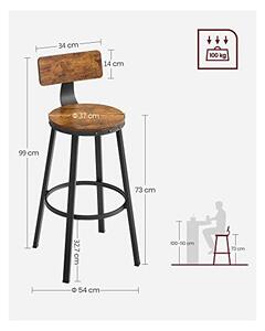 Set 2 scaune bar Vasagle, 73 cm, LBC026B01V1, Maro Rustic