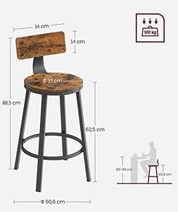 Set 2 scaune de bar, Vasagle, Negru, 50.6x50.6x88.5 cm