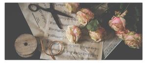Tablou cu note muzicale și trandafiri (120x50 cm)