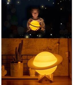 Lampa de veghe in forma de Saturn 3D Moon Light Alb Cald, alimentare baterii, stand plastic inclus, 13 cm, Tahagov