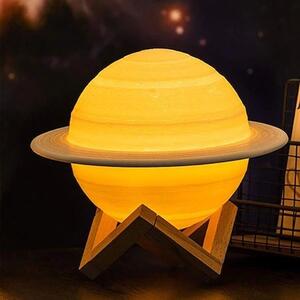 Lampa de veghe in forma de Saturn 3D Moon Light Alb Cald, alimentare baterii, stand plastic inclus, 13 cm, Tahagov