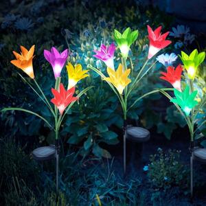 Lumina solara LED tip Crin cu 4 flori, inaltime 80 cm, pentru gradina, Tahagov