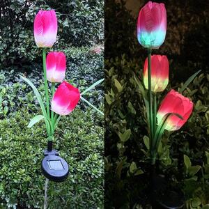 Lampa Solara LED tip Lalele cu 3 flori pentru Gradina, Inaltime 78 cm