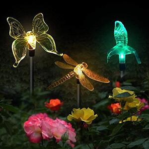 Set 3 Lampi Solare LED tip pasare-fluture-libelula, Inaltime 43 cm, Tahagov, Multicolor