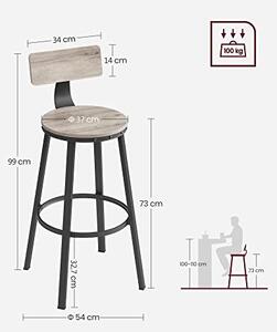 Set 2 scaune de bar, Vasagle, Negru-Ivoar, 99x54x54 cm