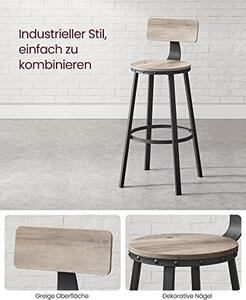 Set 2 scaune de bar, Vasagle, Negru-Ivoar, 99x54x54 cm