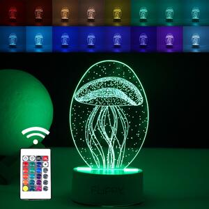 Lampa LED decorativa, Tahagov, 3D, Meduza, din material acril si lumina multicolora, alb