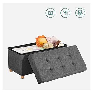Bancheta de depozitare, Songmics, LSF16GYZ, 300 Kg, Gri, 65L, 76 x 38 x 40 cm