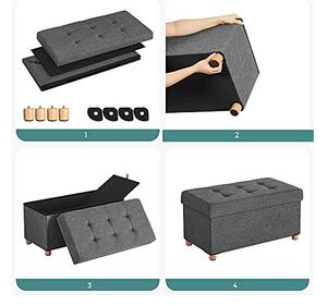 Bancheta de depozitare, Songmics, LSF16GYZ, 300 Kg, Gri, 65L, 76 x 38 x 40 cm