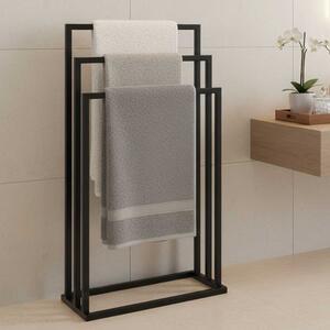 Suport pentru prosoape din metal, negru, cu 3 bare, stabil si elegant