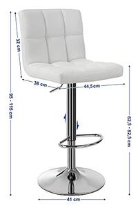 Set 2 scaune de bar, Songmics, Alb, 38x44.5x(95-115) cm
