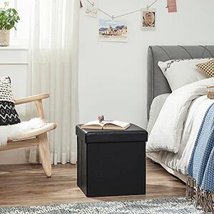 Taburet cu depozitare, Songmics, Negru, 38x38x38 cm