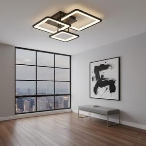 Lustra LED tavan Three Square neagra, cu telecomanda, echivalent 400W, design patrat modern