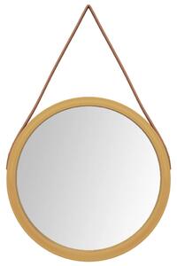 Oglindă de perete cu o curea, auriu, Ø 35 cm