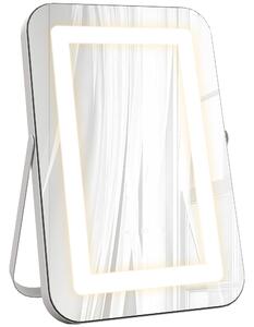 HOMCOM Oglindă de Machiaj LED cu Lumini Reglabile pe 3 Culori, USB și Oglindă de Mărire Rotativă, 31x41,5x3 cm, Alb | Aosom Romania