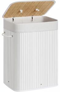 Cos de rufe din bambus, pliabil, cu captuseala detasabila, 72L, 40x30x60cm, alb