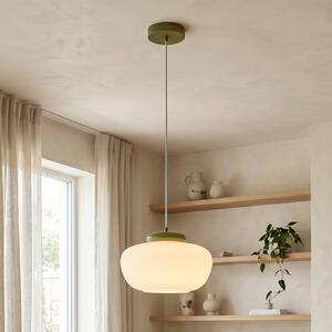 EGLO Lampă suspendată Berardelli, alb/verde, Ø 30 cm, sticlă, E27, reglabil, Alb, Camera de zi / sufragerie, Sticlă, Modern