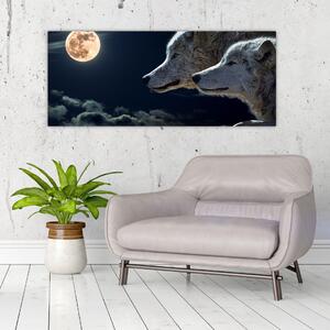 Tablou cu lupi în lună (120x50 cm)
