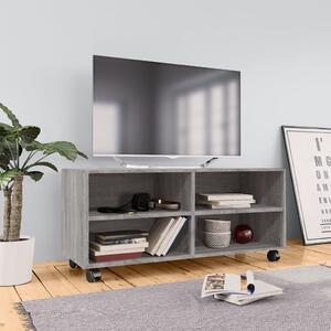 Comodă TV cu roți, gri sonoma, 90x35x35 cm, lemn prelucrat