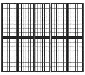 Paravan pliabil cu 5 panouri, stil japonez, negru, 200x170 cm