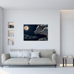 Tablou cu lupi în lună (90x60 cm)