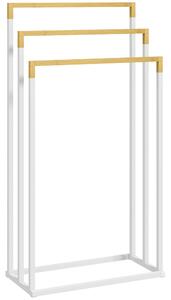 Kleankin Suport pentru Prosoape din Bambus și Oțel cu Design Independent, 45x22.5x86 cm, Alb | Aosom Romania