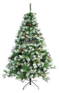 Brad artificial de Craciun nins, decorat cu conuri pin, pentru interior/exterior, inaltime 210 cm, diametru 147 cm, 1150 ramuri, Tahagov, verde, suport metalic inclus