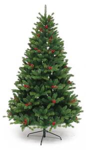 Brad artificial de Craciun Bogat, decorat cu conuri pin rosii, inaltime 240 cm, 1652 ramuri, Tahagov, verde, suport metalic inclus