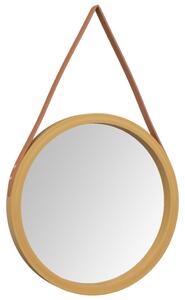 Oglindă de perete cu o curea, auriu, Ø 45 cm