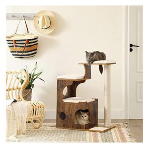 Copac pentru pisici, Feandrea, 86 cm, 3 perne, Maro Rustic
